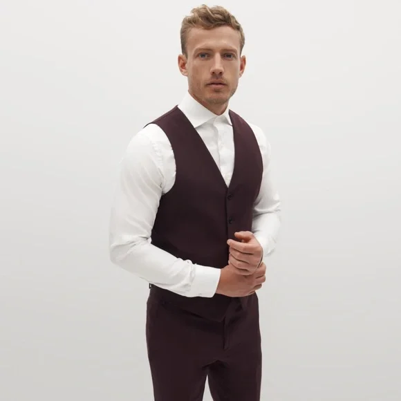 SuitShop Men’s Burgundy Three Piece Suit - Picture 6 of 6